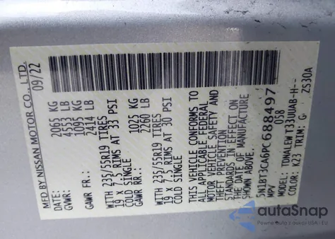 2023 Nissan Rogue Sl Fwd from USA, damaged, VIN 5N1BT3CA6PC688497